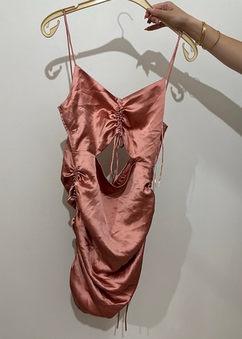 Pembe Saten Drapeli Mini Elbise zara