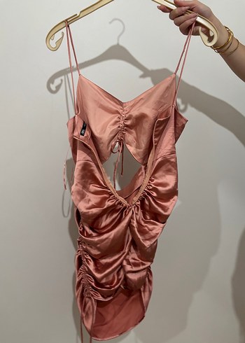 Zara Pembe Saten Drapeli Mini Elbise zara