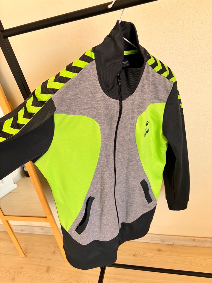 Gri ve Neon Yeşil Fermuarlı hummel eşıfman üstü - Görsel 2