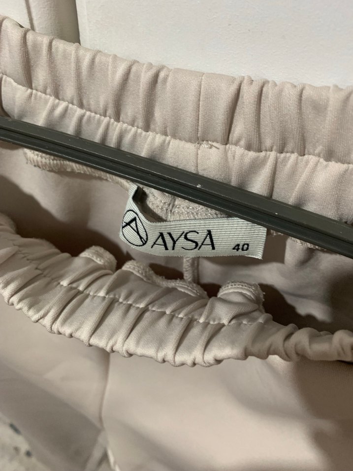 Düğmeli Kadın Bej Scuba Pantolon - Görsel 4