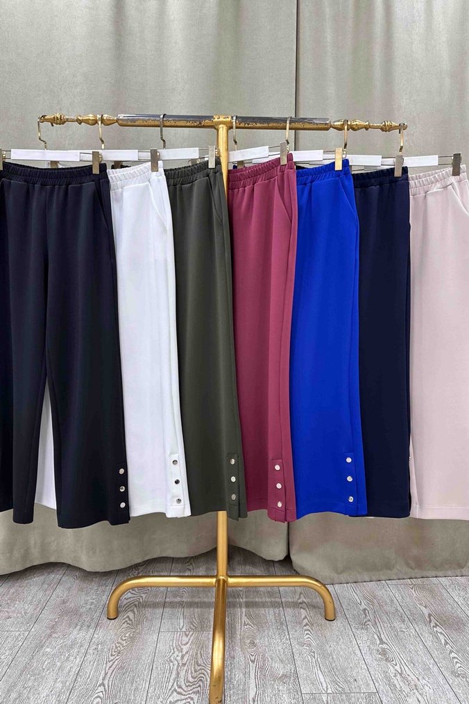 Düğmeli Kadın Bej Scuba Pantolon - Görsel 3