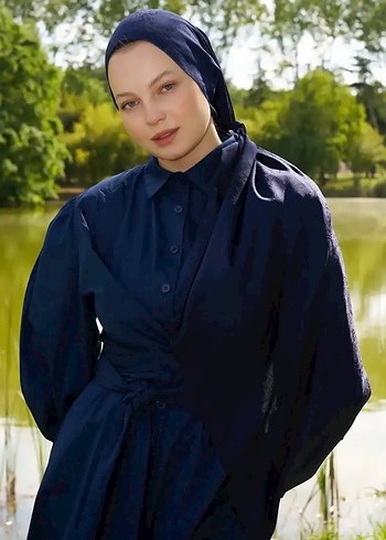 Lacivert Kadın Drapeli İpeksi jakar şal - Görsel 4