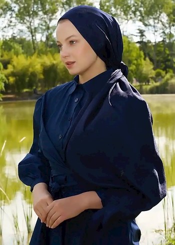 Lacivert Kadın Drapeli İpeksi jakar şal - Görsel 3