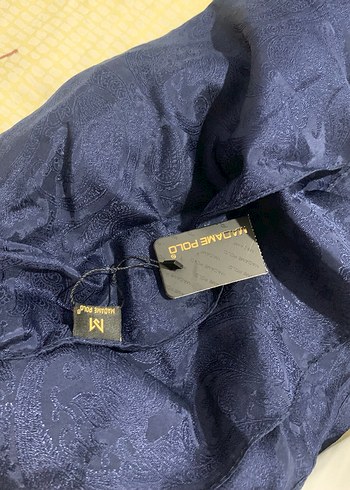 Lacivert Kadın Drapeli İpeksi jakar şal - Görsel 6