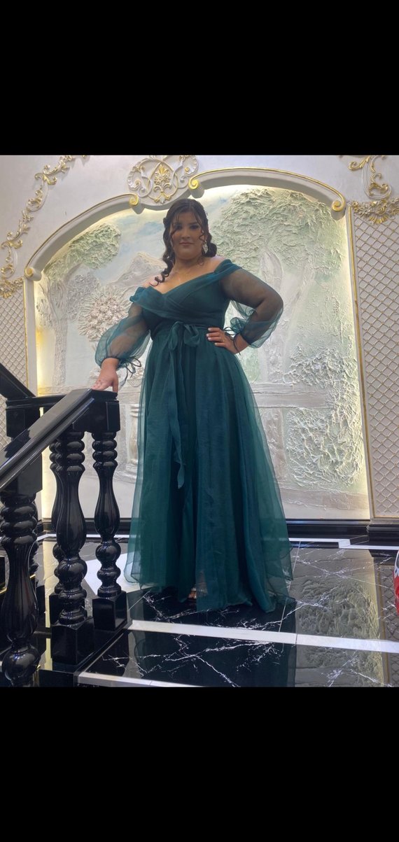 Turkuaz Uzun Straplez Kadın Abiye - Görsel 2