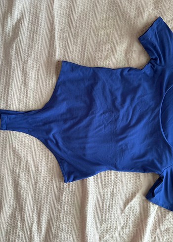 H&M Mavi Kısa Kollu hm vücudu saran body Tişört