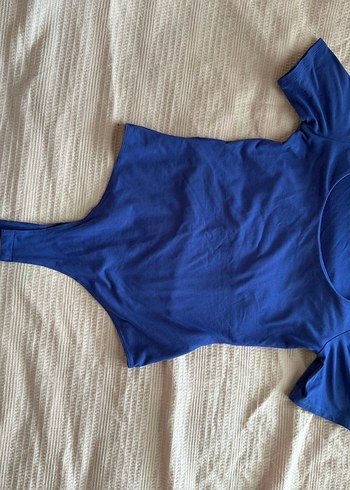 Mavi Kısa Kollu hm vücudu saran body Tişört