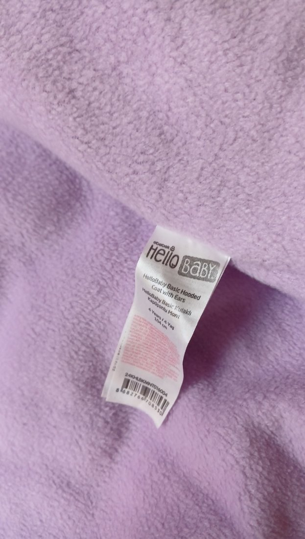 HelloBaby Basic Kulaklı Kapüşonlu Mor Mont içi polarlı - Görsel 4