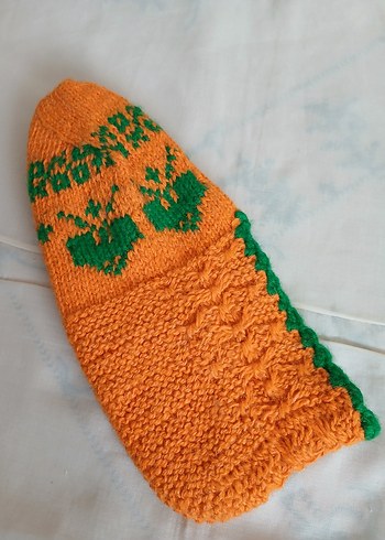 Nakışlı Turuncu Örgü Kadın Patik - Görsel 2