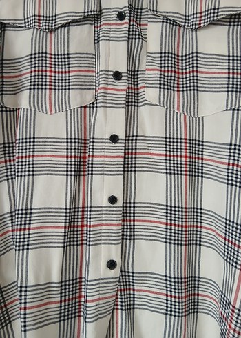 Düğmeli Gri Kareli Uzun Kollu Kadın Gömlek - Görsel 5