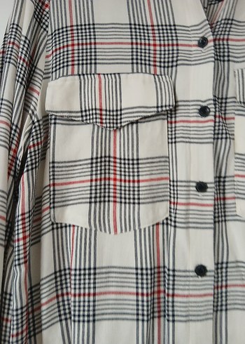 Düğmeli Gri Kareli Uzun Kollu Kadın Gömlek - Görsel 3