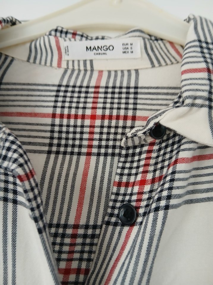 Düğmeli Gri Kareli Uzun Kollu Kadın Gömlek - Görsel 2