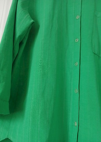 Düğmeli Yeşil Keten Kadın Gömlek - Görsel 2