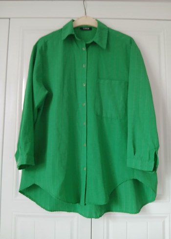 Düğmeli Yeşil Keten Kadın Gömlek - Görsel 4