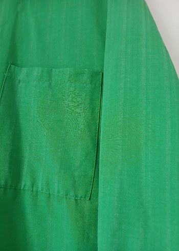 Düğmeli Yeşil Keten Kadın Gömlek - Görsel 3