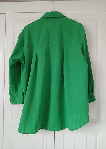 Düğmeli Yeşil Keten Kadın Gömlek - Görsel 5