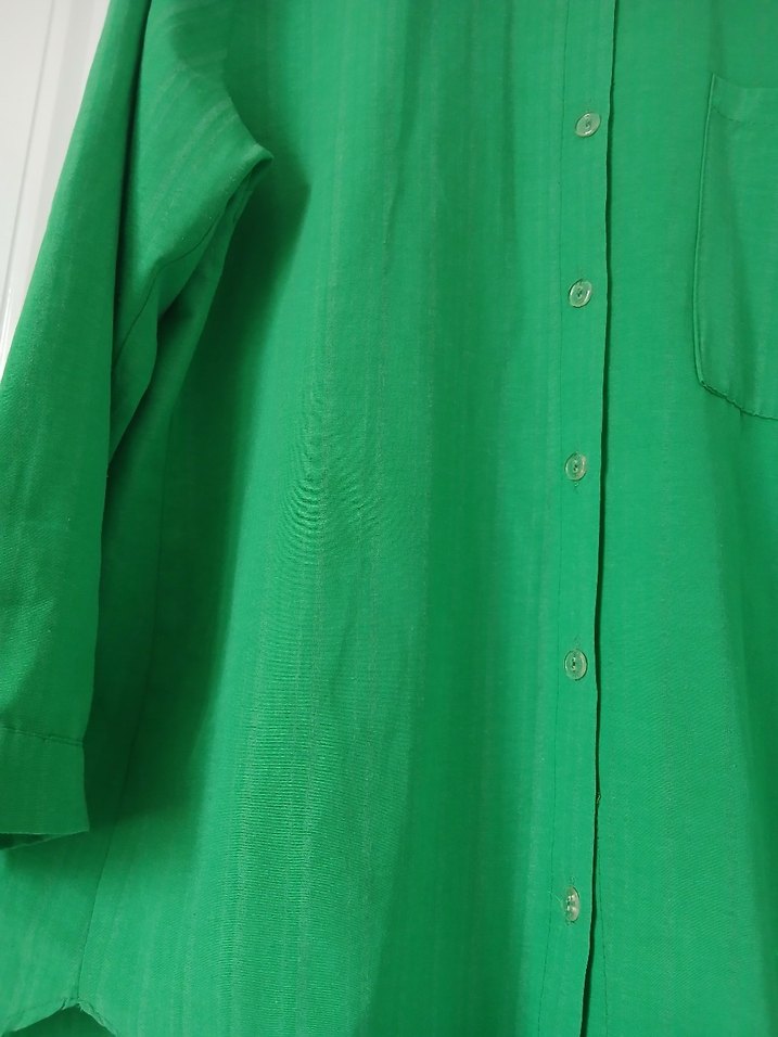 Düğmeli Yeşil Keten Kadın Gömlek - Görsel 2