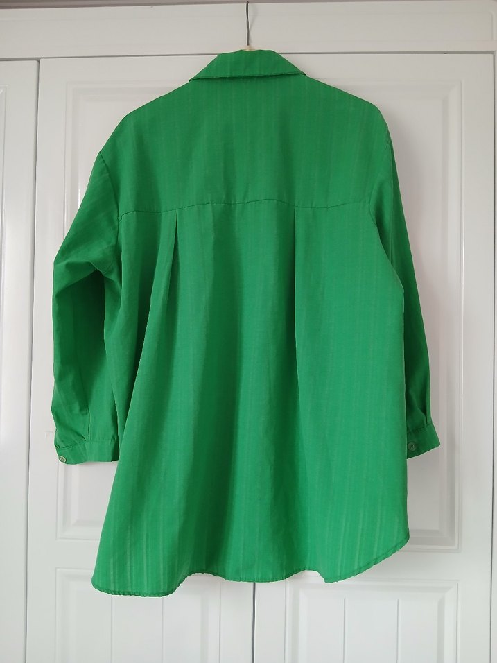 Düğmeli Yeşil Keten Kadın Gömlek - Görsel 5
