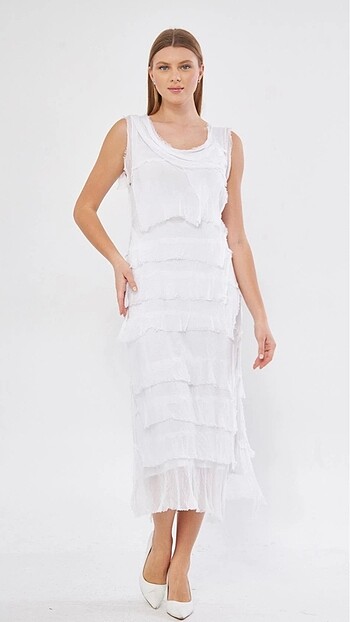 BOHEM STİL İTALYAN KAT KAT İPEK ELBİSE - Görsel 5