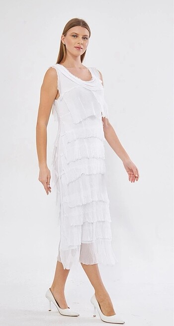 BOHEM STİL İTALYAN KAT KAT İPEK ELBİSE - Görsel 7