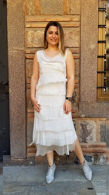 BOHEM STİL İTALYAN KAT KAT İPEK ELBİSE - Görsel 3