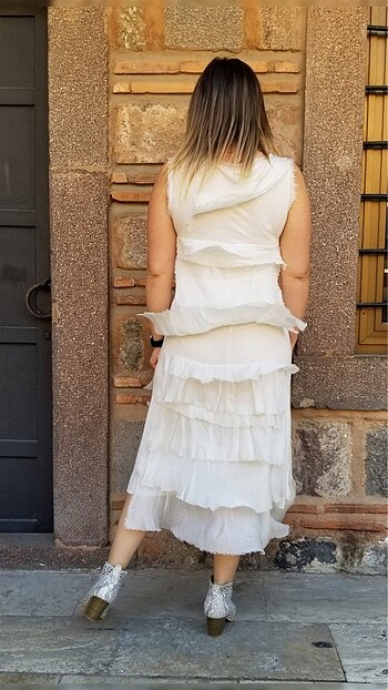 BOHEM STİL İTALYAN KAT KAT İPEK ELBİSE - Görsel 4