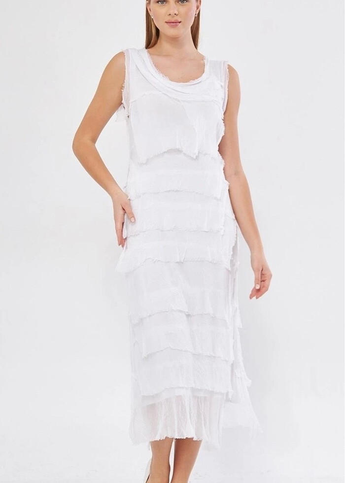 BOHEM STİL İTALYAN KAT KAT İPEK ELBİSE - Görsel 5