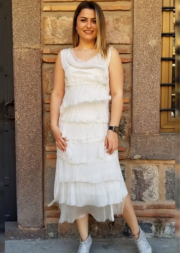 BOHEM STİL İTALYAN KAT KAT İPEK ELBİSE - Görsel 3