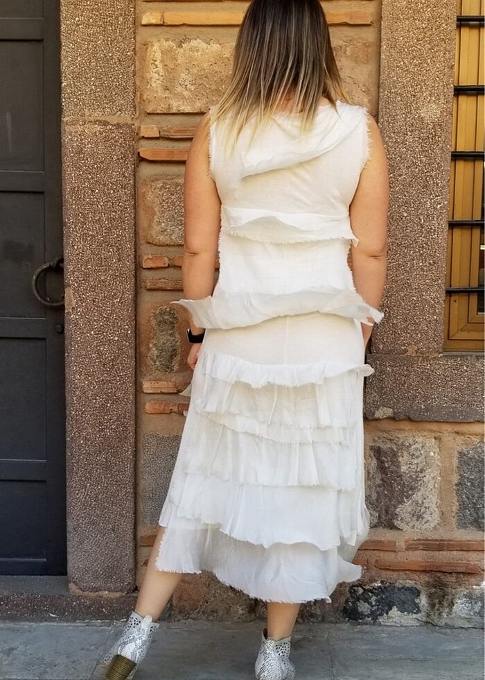 BOHEM STİL İTALYAN KAT KAT İPEK ELBİSE - Görsel 4