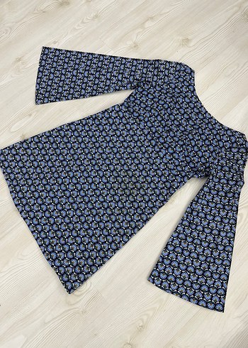 ZARA Mavi Batik Desenli Uzun Kollu Kısa Elbise - Görsel 6