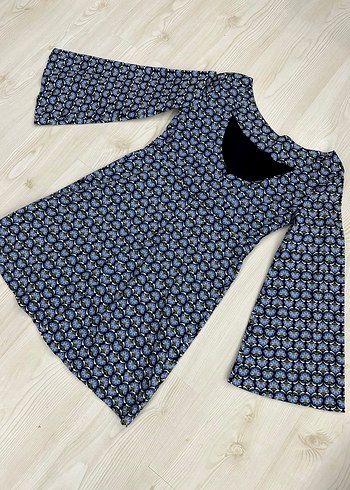 ZARA Mavi Batik Desenli Uzun Kollu Kısa Elbise - Görsel 14