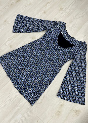 ZARA Mavi Batik Desenli Uzun Kollu Kısa Elbise - Görsel 15