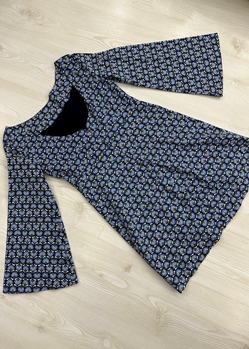 ZARA Mavi Batik Desenli Uzun Kollu Kısa Elbise - Görsel 12