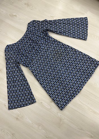 ZARA Mavi Batik Desenli Uzun Kollu Kısa Elbise - Görsel 7