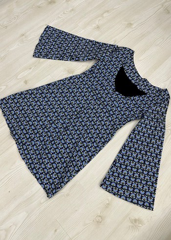 ZARA Mavi Batik Desenli Uzun Kollu Kısa Elbise - Görsel 13