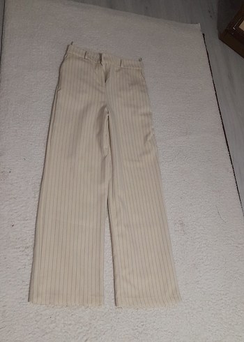krem Çizgili Kadın Kumaş Pantolon - Görsel 2