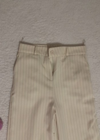 krem Çizgili Kadın Kumaş Pantolon - Görsel 5