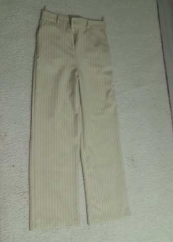 krem Çizgili Kadın Kumaş Pantolon - Görsel 4