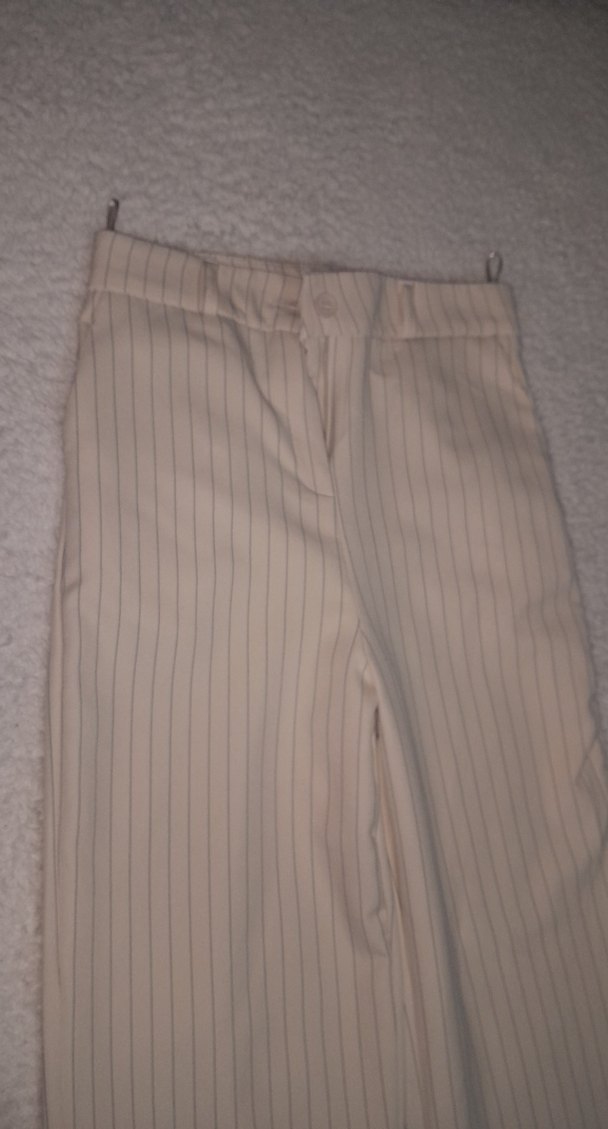 krem Çizgili Kadın Kumaş Pantolon - Görsel 3