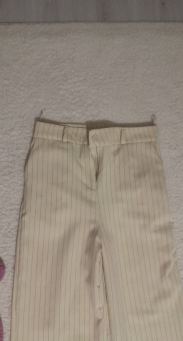 krem Çizgili Kadın Kumaş Pantolon - Görsel 5