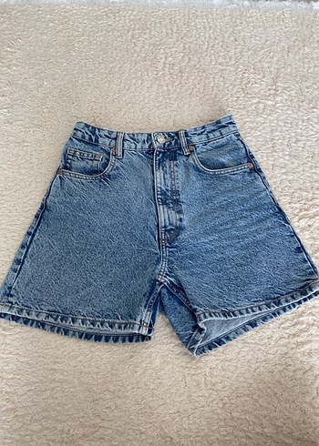 Kadın Mavi Rahat Kesim Mini Kot Şort