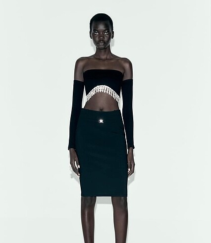 Zara parlak taşlı dikişsiz crop top