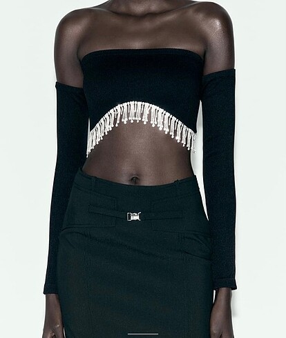 Zara Zara parlak taşlı dikişsiz crop top