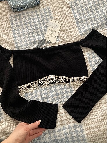 Zara parlak taşlı dikişsiz crop top