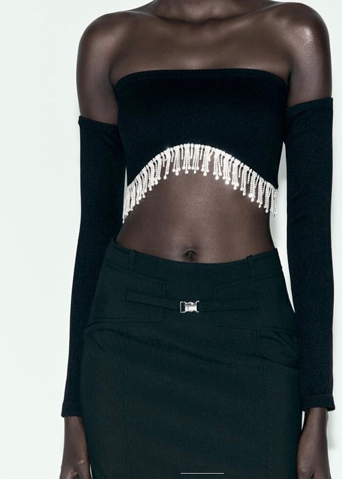 Zara parlak taşlı dikişsiz crop top - Görsel 3
