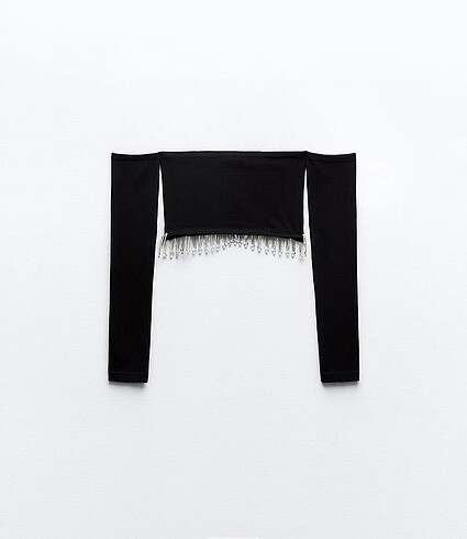 Zara parlak taşlı dikişsiz crop top - Görsel 5