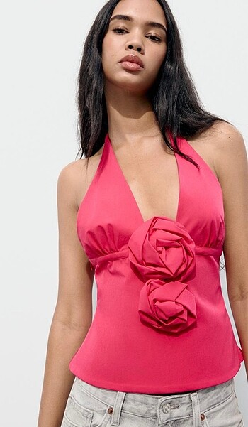 Zara çiçek tasarımlı bluz fuşya - Görsel 3