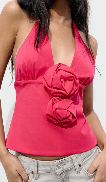 Zara çiçek tasarımlı bluz fuşya - Görsel 2