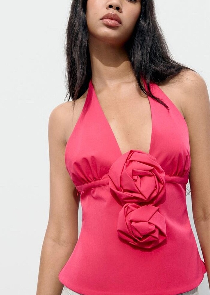 Zara çiçek tasarımlı bluz fuşya - Görsel 3