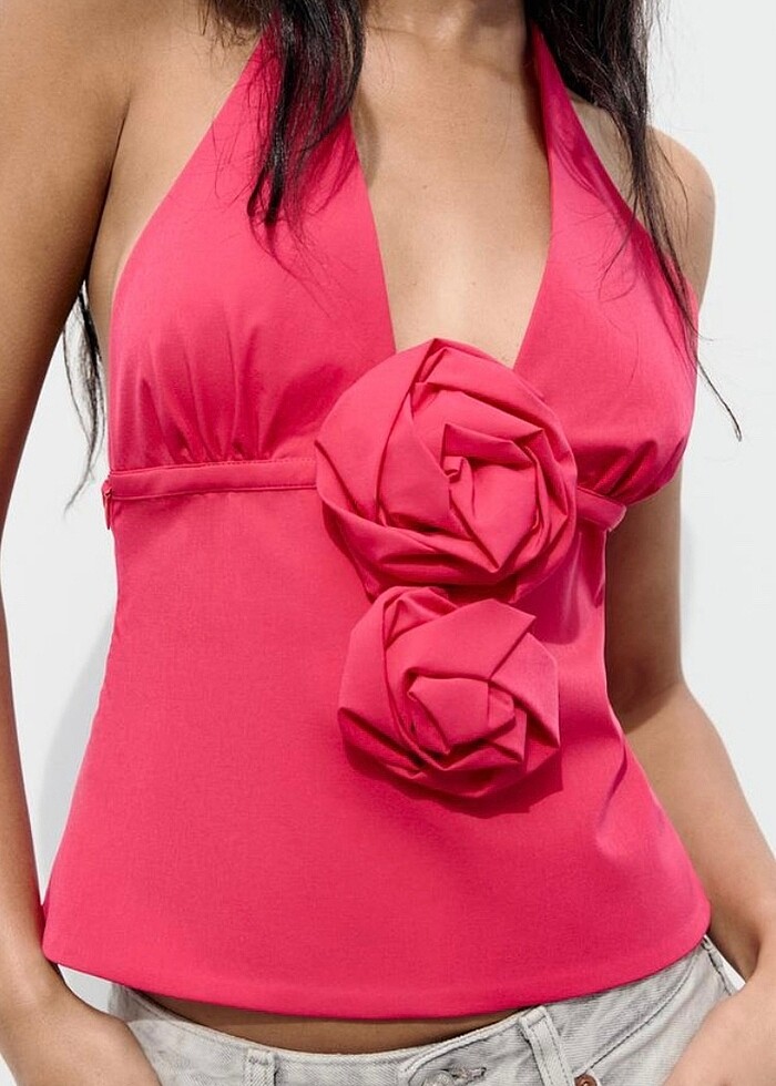 Zara çiçek tasarımlı bluz fuşya - Görsel 2